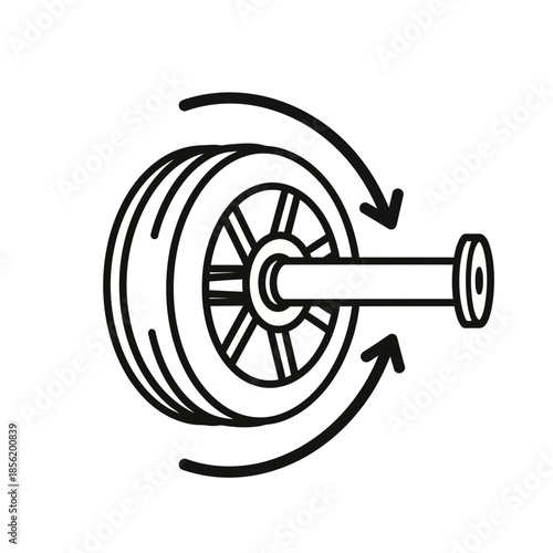 Tire and axle with directional arrows indicating rotation.