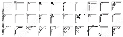 Elegant vintage ornamental corner elements set. Classic decorative frames and borders for design, invitations, certificates, branding.
