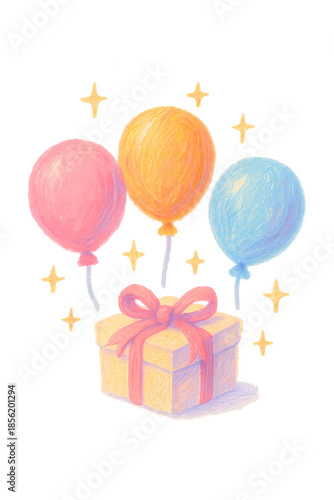 Oil Pastel Pastel Balloons with Tiny Star Sparkles