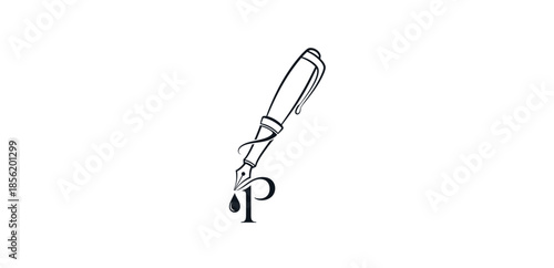 Hand drawn vintage straight razor with decorative swirls and dripping ink