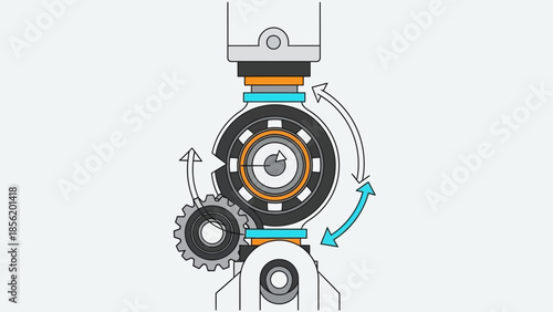Mechanical gears and bearings illustrating rotational movement and power transmission.