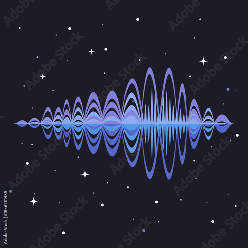 Abstract sound wave graphic with stars and reflections.