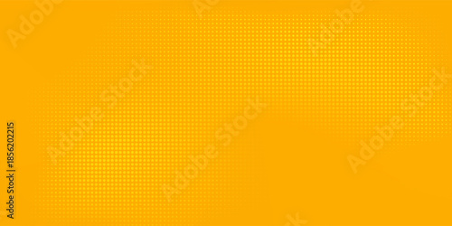 Yellow halftone pattern. Retro comic gradient background. Bright orange pixelated dotted texture overlay. Cartoon pop art faded gradient pattern. Vector backdrop for poster, banner, advertisement