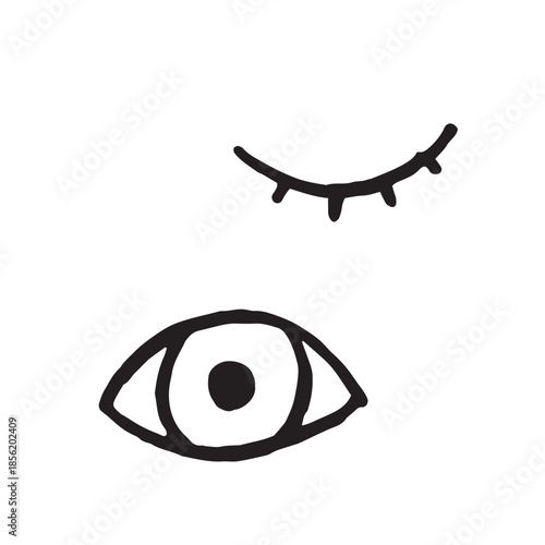 Hand drawn human eye doodle. Open eye and close eye scribble.