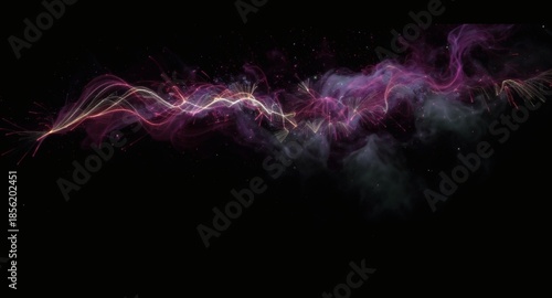 Vibrant purple and pink smoke trails dance across a dark mysterious background
