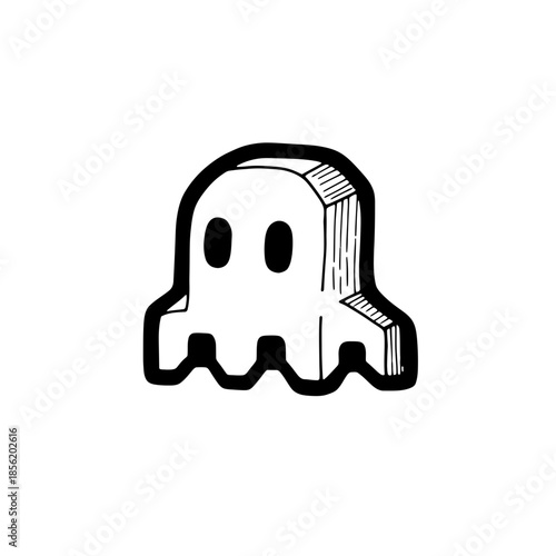 Simple black and white cartoon ghost illustration.