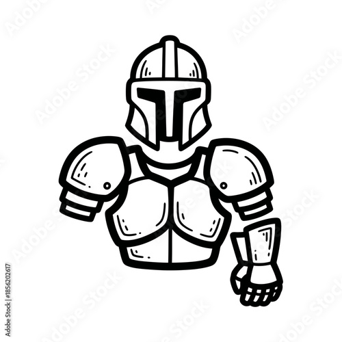 Medieval Knight Armor Illustration with Helmet and Gauntlet.