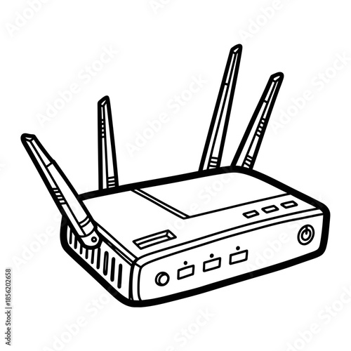 Wireless router with multiple antennas and ethernet ports.