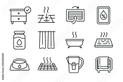Airflow humidity icons radiator icon vector pitcher filtered balance symbol furniture soda