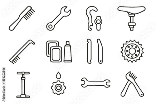 Vector icon patch tension meter maintenance icons bicycle tire tool stretch rust