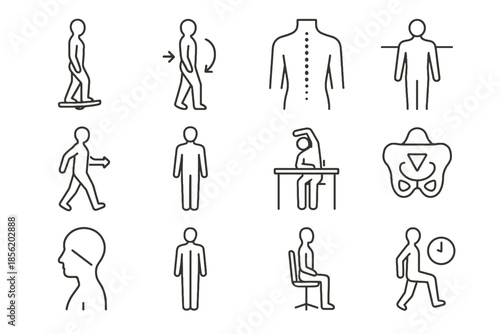Healthy upright posture symmetry body pelvis break icon reminder pose vector balance