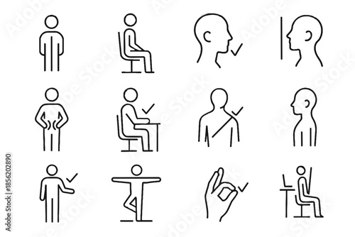 Vector standing vertical icon tuck shoulder straight seated posture sign balance healthy