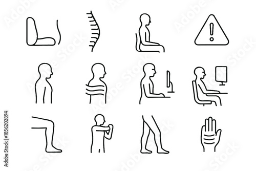 Screen icon pelvis posture vector aligned soft healthy lower spine chair icons