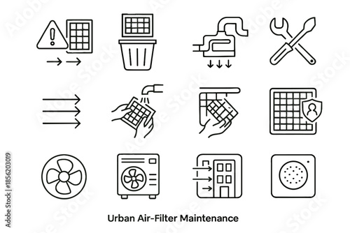 Air alarm urban purifier duct guide filter apartment icon unit vector