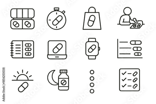 Sunlight medication dots reminder tracker icons pill bottle icon vector box minimalist