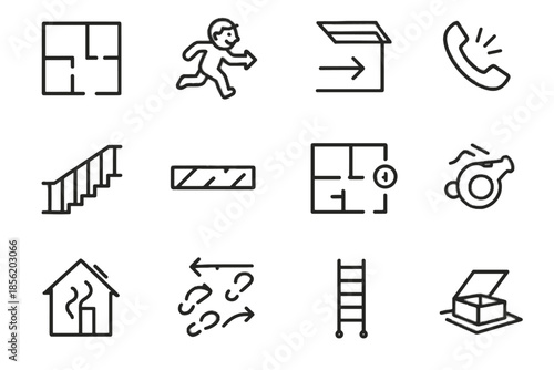 Icon escape floorplan home footstep arrow vector hatch folded stair circled