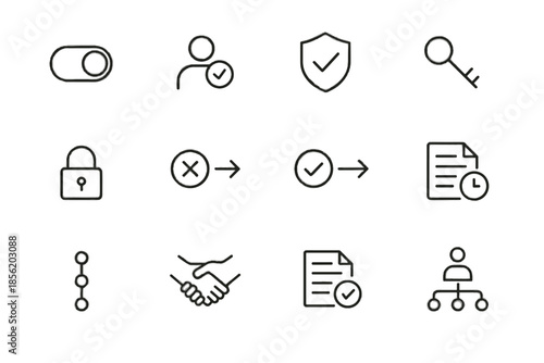 Digital shield permission lock data history secure handshake icons consent vector icon