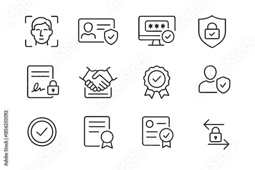 Icons approval access secure consent biometric verification digital vector icon compliance