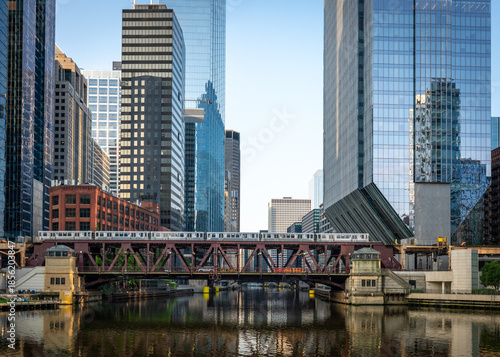 Downtown Chicago skyline with Chicago River 