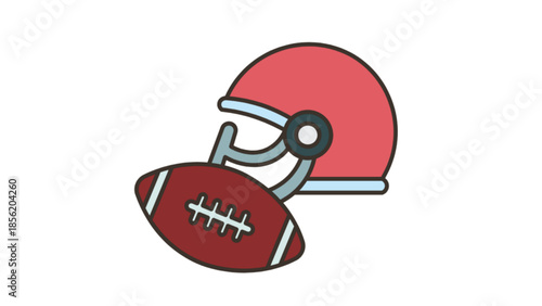 Vector illustration American football ball and red helmet