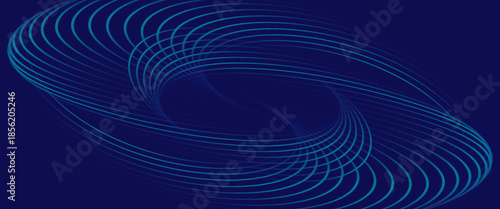 Abstract blue background with glowing curved lines. Shiny blue swirl curve lines design. Spiral lines. Geometric oval pattern. Futuristic technology concept