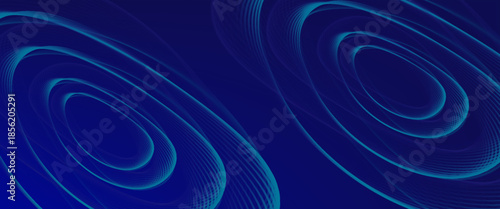 Abstract blue background with glowing curved lines. Shiny blue swirl curve lines design. Spiral lines. Geometric oval pattern. Futuristic technology concept
