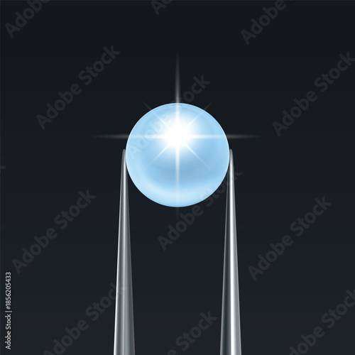Vector Jewelry Tweezers Holding Blue Pearl on Black Background. Luxury Pearl Jewelry Banner, Elegant Pear Template for Jewelry Store, Fashion Accessory, Gemstone Design, Precious Stone Decoration