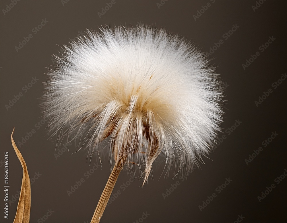 Fototapeta premium close up of a fluffy seed head off white on stem