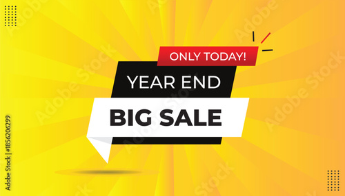year end big sale only today editable sticker icon label eps format banner template design with black red gradient white shapes white bold font yellow orange abstract hot background