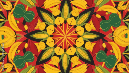 Abstract Kwanzaa Celebration With Corn And Fruits - Festive Geometric Pattern