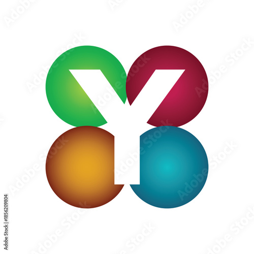this is a letter logo design of initial Y on a four circle round shape in different colors that looks good on a white background