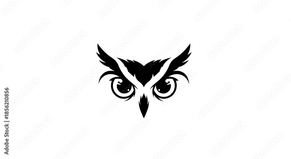 Fototapeta premium Minimalist Owl Head Logo Design with Sharp Eyes and Feathers.