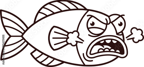 Angry Cartoon Fish with Steam Blowing Out Vector Illustration