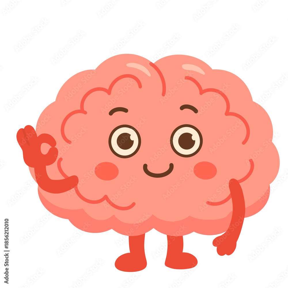 Obraz premium Cartoon Brain Character Giving Okay Sign Illustration