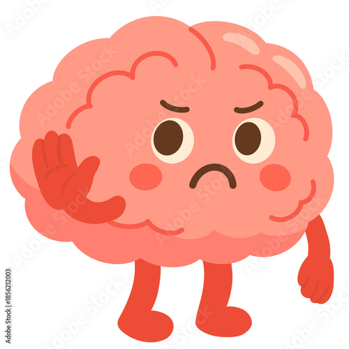 Cartoon Brain Character Gesturing Stop Hand