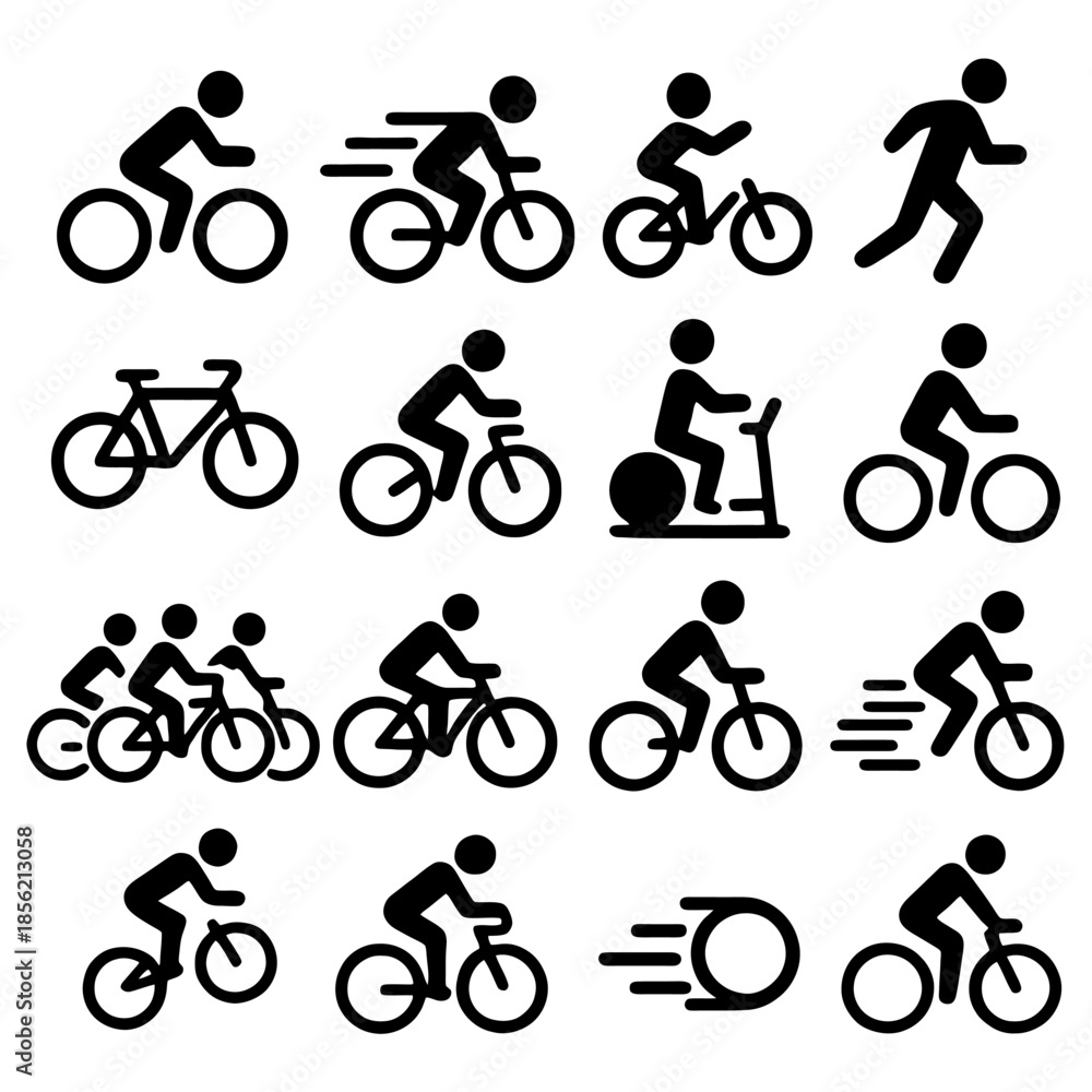Fototapeta premium Cycling and Exercise Icons: A collection of various icons depicting cycling and exercise activities, representing different aspects of physical fitness and healthy living.