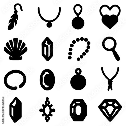 Jewelry Collection: A visually striking collection of various jewelry pieces in silhouette form, perfect for design assets.