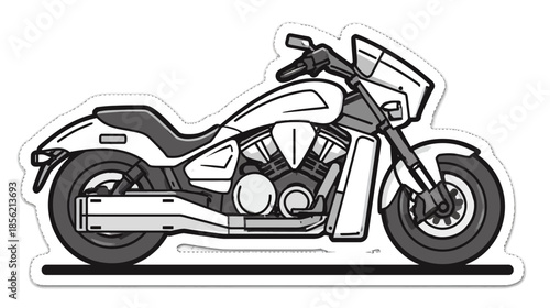 Stylized Black and White Cruiser Motorcycle Illustration, Side View Vector Icon for Classic Transport and Road Trip Concepts
