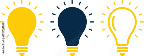 set of three light bulb represent effective business idea concept