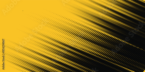 Yellow and black backdrop with dot halftone pattern element. Abstract brush grunge background. retro comic concept for your graphic design, banner or poster See Less