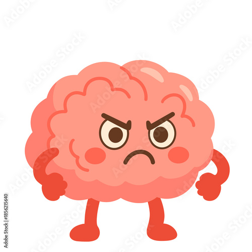 Cartoon Brain Character with Angry Expression and Anger Issues