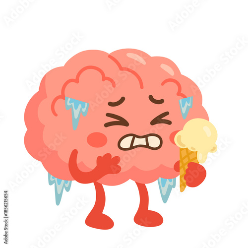 Cartoon Illustration of Brain Freeze with Ice Cream Cone