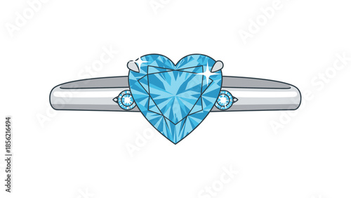 Heart Shaped Blue Diamond Ring Illustration.
