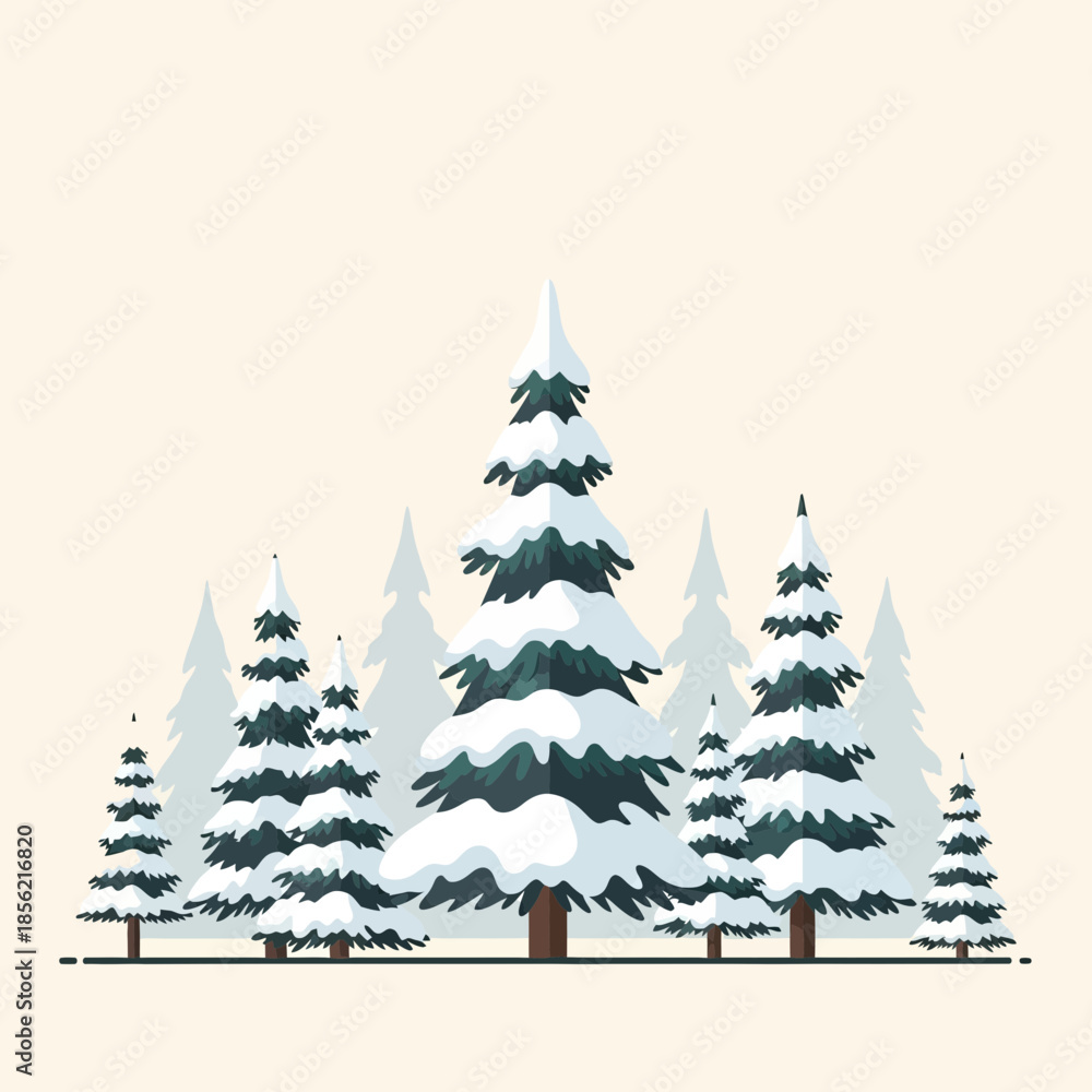 Fototapeta premium Winter Forest Landscape with Snow-Covered Pine Trees