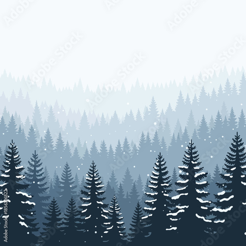 Wallpaper Mural Winter Forest Landscape with Snowfall - Serene Blue Evergreen Trees Torontodigital.ca