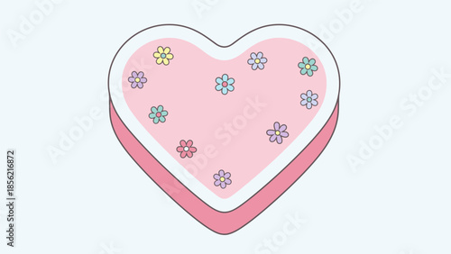 Pink Heart Shaped Box with Flowers.