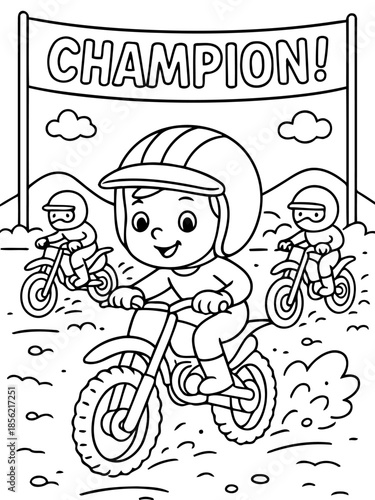 Motocross Champion: A determined young motocross rider, adorned with protective gear, fearlessly navigates the track, showcasing skills and determination in the thrilling world of dirt bike racing. 