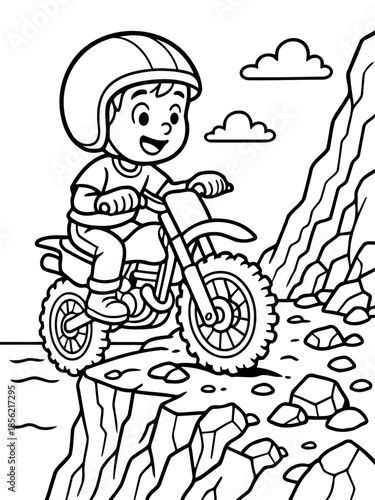 Thrilling Ride: A young motocross rider fearlessly tackles a challenging terrain, showcasing the essence of adventure, skill, and determination.