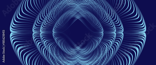 Abstract blue background with glowing curved lines. Shiny blue swirl curve lines design. Spiral lines. Geometric oval pattern. Futuristic technology concept