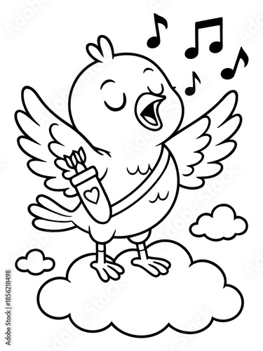 Melodic Sparrow: An adorable sparrow perches atop a cloud, joyfully singing its heart out with musical notes floating around, creating a whimsical and charming scene.